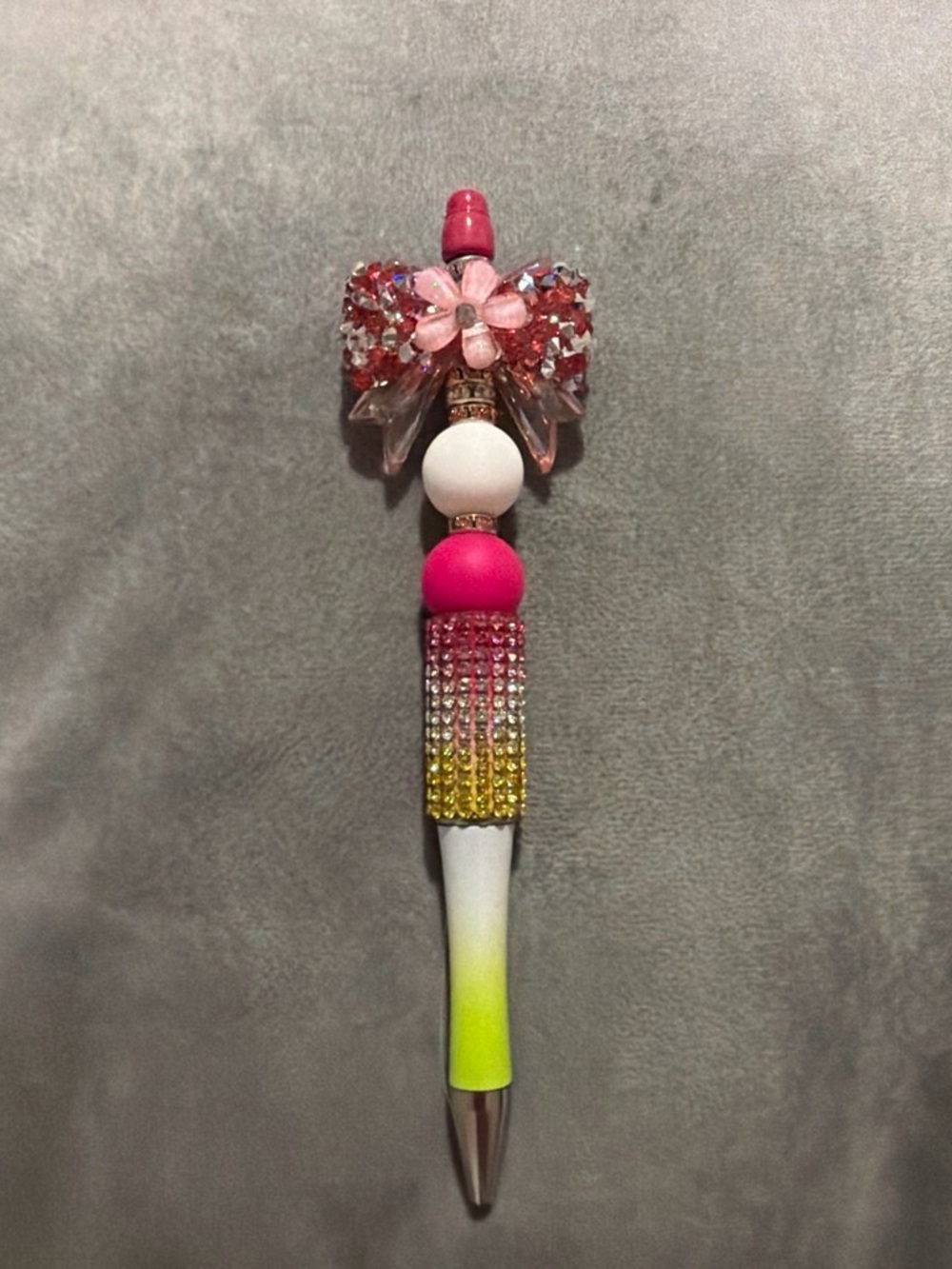 Pink Floral Bow Beaded Tassel Pen